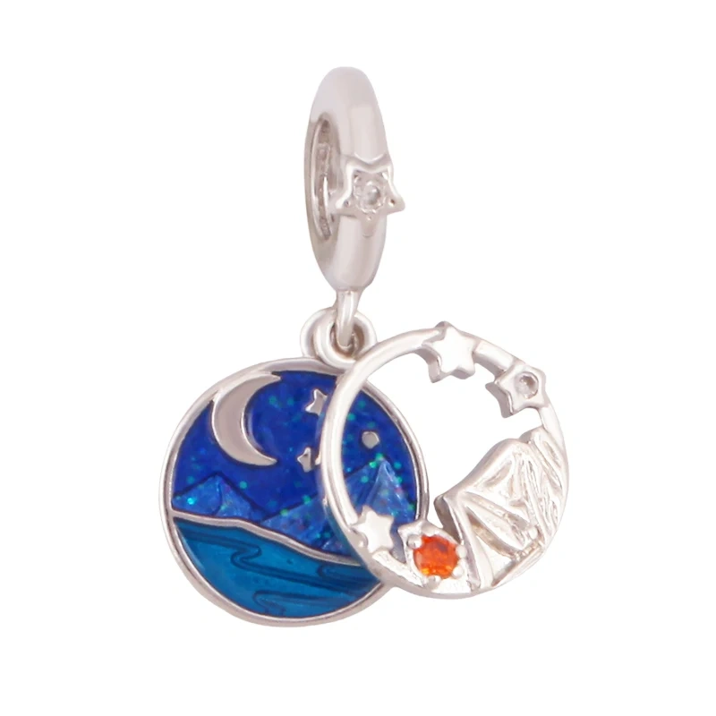 Trendy Red Sun Blue Night Star Moon Universe Celestial Rainbow Charm Pendant,Gold Plated Zircon Jewelry Findings Supply S09
