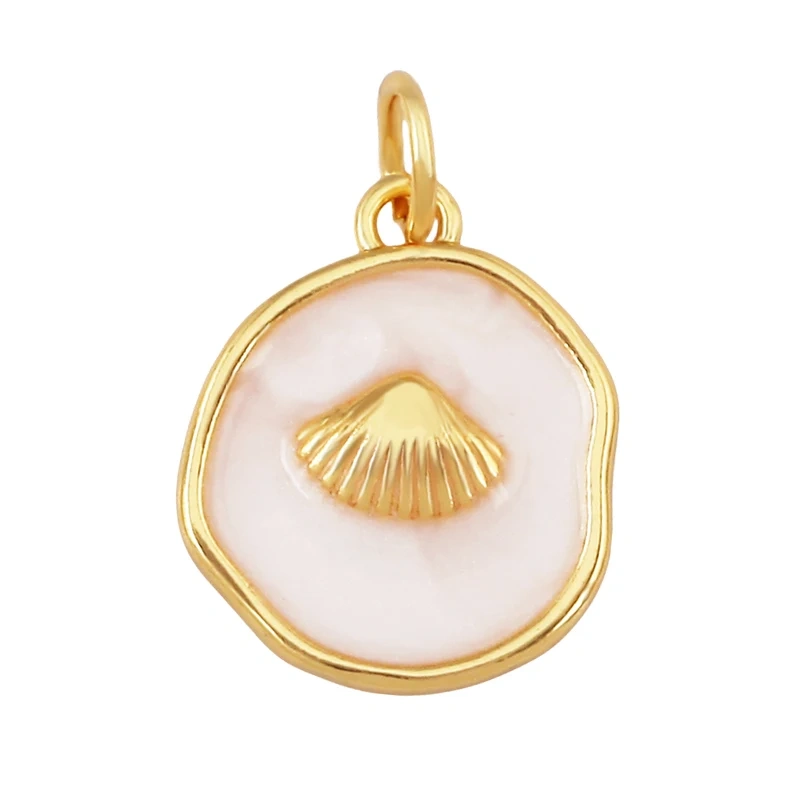 Blue White Tropical Ocean Shell Conch Seahorse Sea Fish Charm Pendant,Gold Plated Zircon Jewelry Findings Supply S93