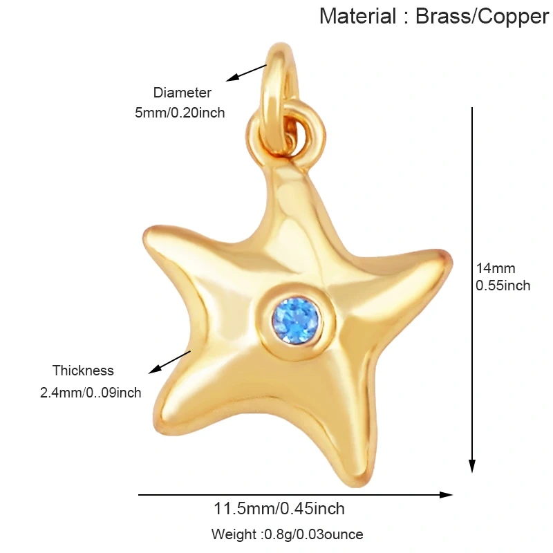 Blue White Tropical Ocean Shell Conch Seahorse Sea Fish Charm Pendant,Gold Plated Zircon Jewelry Findings Supply S93