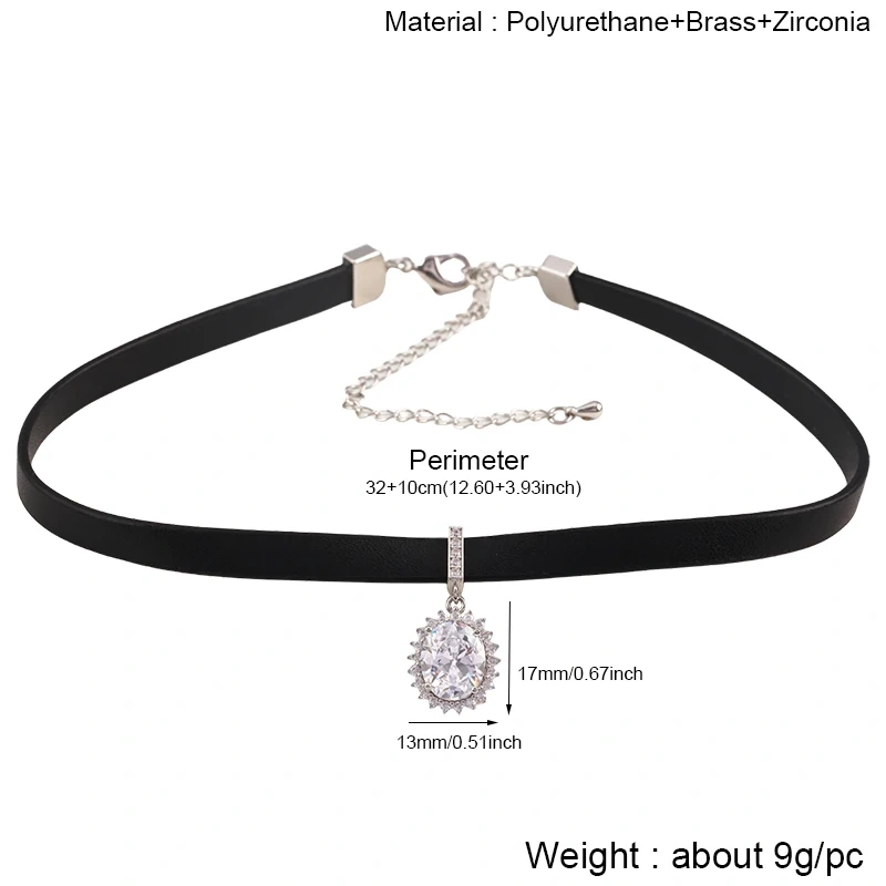 Black Heart Star Oval Choker Short CZ PU Leather Necklace, Plated with real gold,not easy to tarnish,Summer Beach Jewelry S60