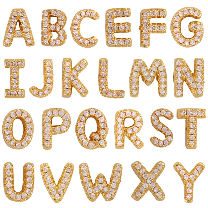Trendy Mini Initial Name A-Z Letter Beads Charm Pendant,Real 18K Gold Plated Necklace Bracelet DIY Jewelry Findings Supplies S27