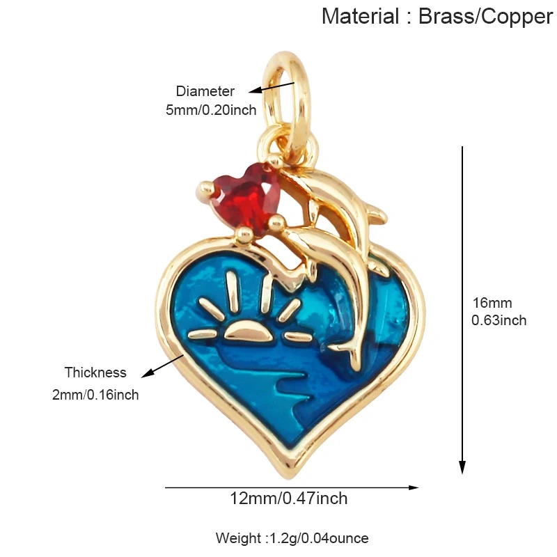 Enamel Fish Whale Shark Tale Crab Marine Sea Dalphin Charm Pendant,18K Real Gold Plated Zircon Jewelry Finding Supplies S75