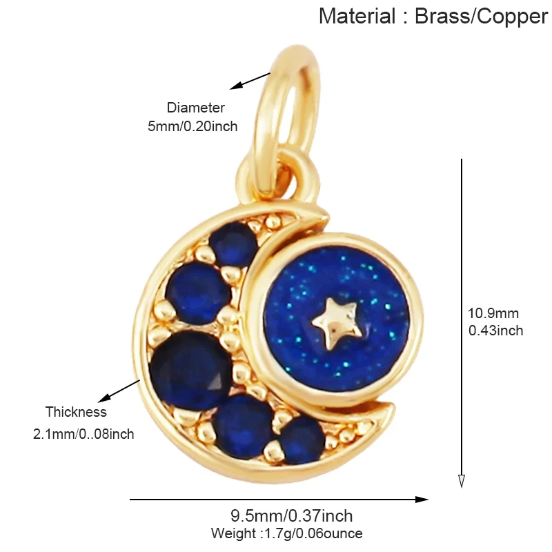 Trendy Red Sun Blue Night Star Moon Universe Celestial Rainbow Charm Pendant,Gold Plated Zircon Jewelry Findings Supply S09