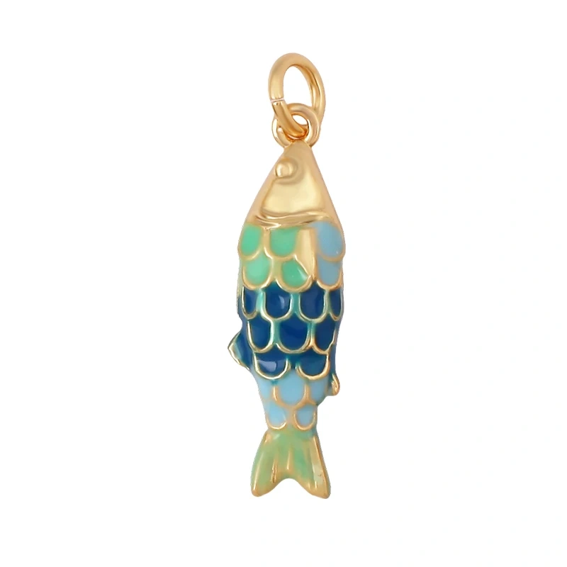 Enamel Fish Whale Shark Tale Crab Marine Sea Dalphin Charm Pendant,18K Real Gold Plated Zircon Jewelry Finding Supplies S75