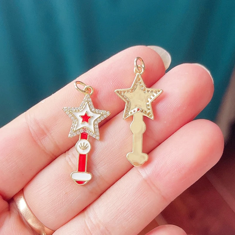Trendy Red Sun Blue Night Star Moon Universe Celestial Rainbow Charm Pendant,Gold Plated Zircon Jewelry Findings Supply S09