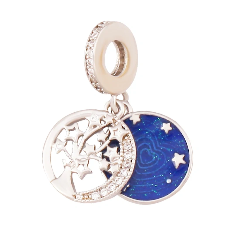 Trendy Red Sun Blue Night Star Moon Universe Celestial Rainbow Charm Pendant,Gold Plated Zircon Jewelry Findings Supply S09