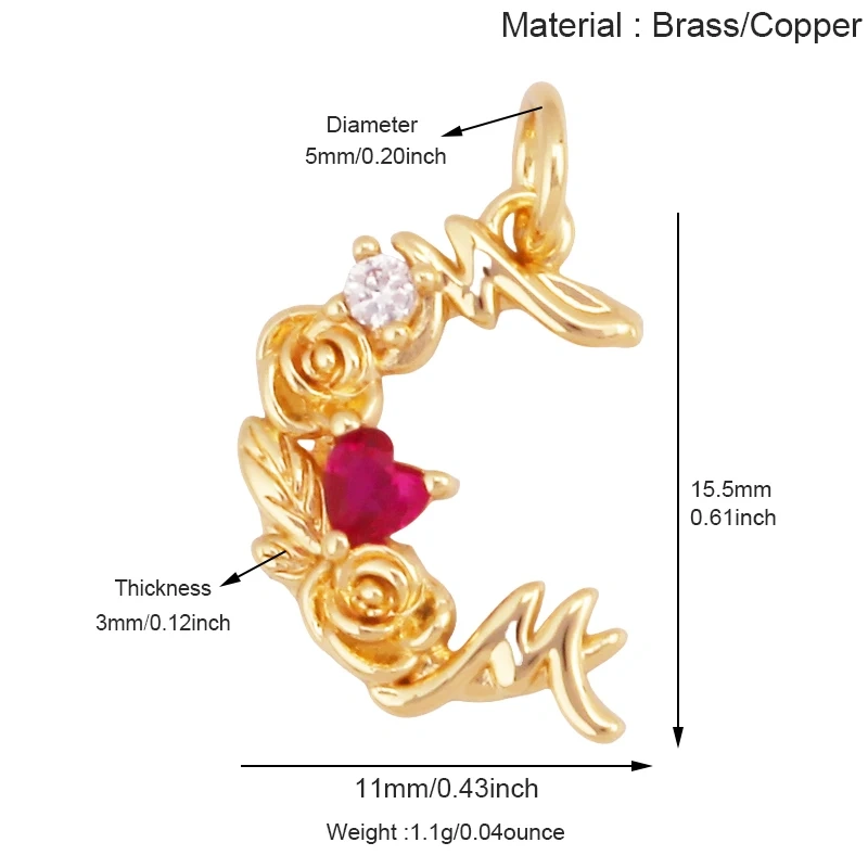 Trendy Red Sun Blue Night Star Moon Universe Celestial Rainbow Charm Pendant,Gold Plated Zircon Jewelry Findings Supply S09