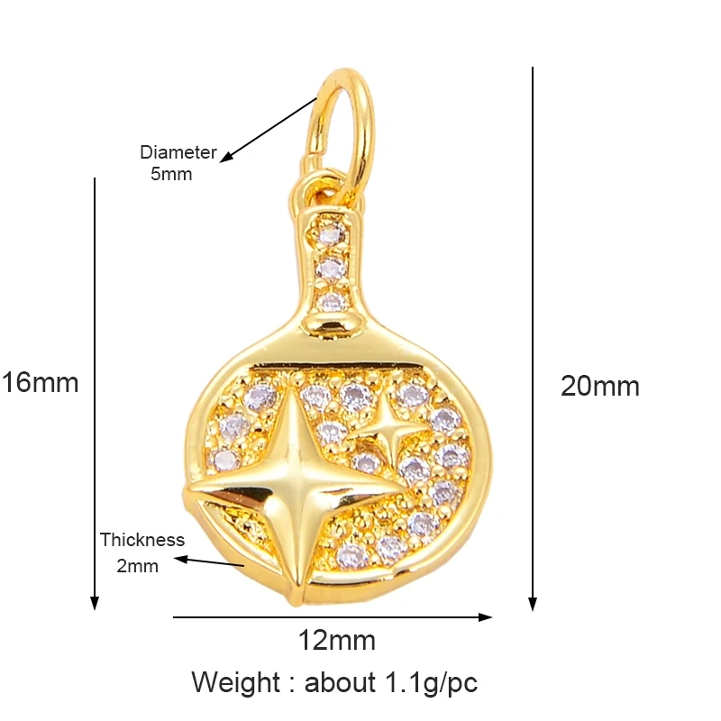 Trendy Red Sun Blue Night Star Moon Universe Celestial Rainbow Charm Pendant,Gold Plated Zircon Jewelry Findings Supply S09