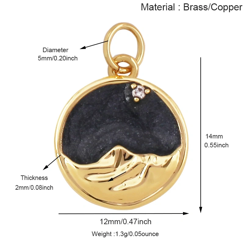Trendy Red Sun Blue Night Star Moon Universe Celestial Rainbow Charm Pendant,Gold Plated Zircon Jewelry Findings Supply S09