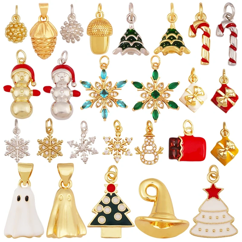 L51 Christmas Halloween Snowman Gift Box Pendant Necklace with CZ Stones