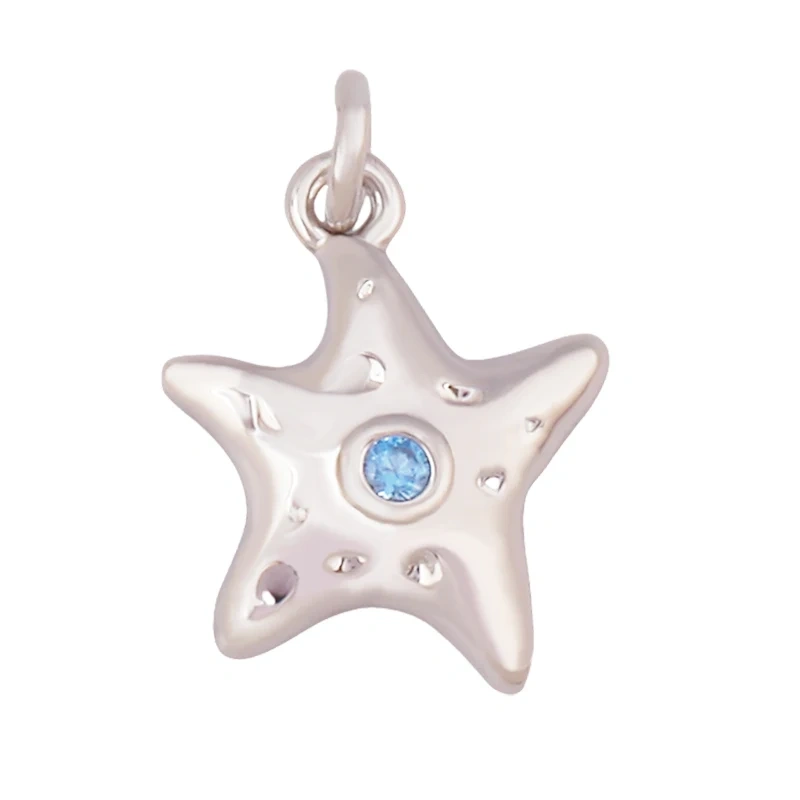 Blue White Tropical Ocean Shell Conch Seahorse Sea Fish Charm Pendant,Gold Plated Zircon Jewelry Findings Supply S93