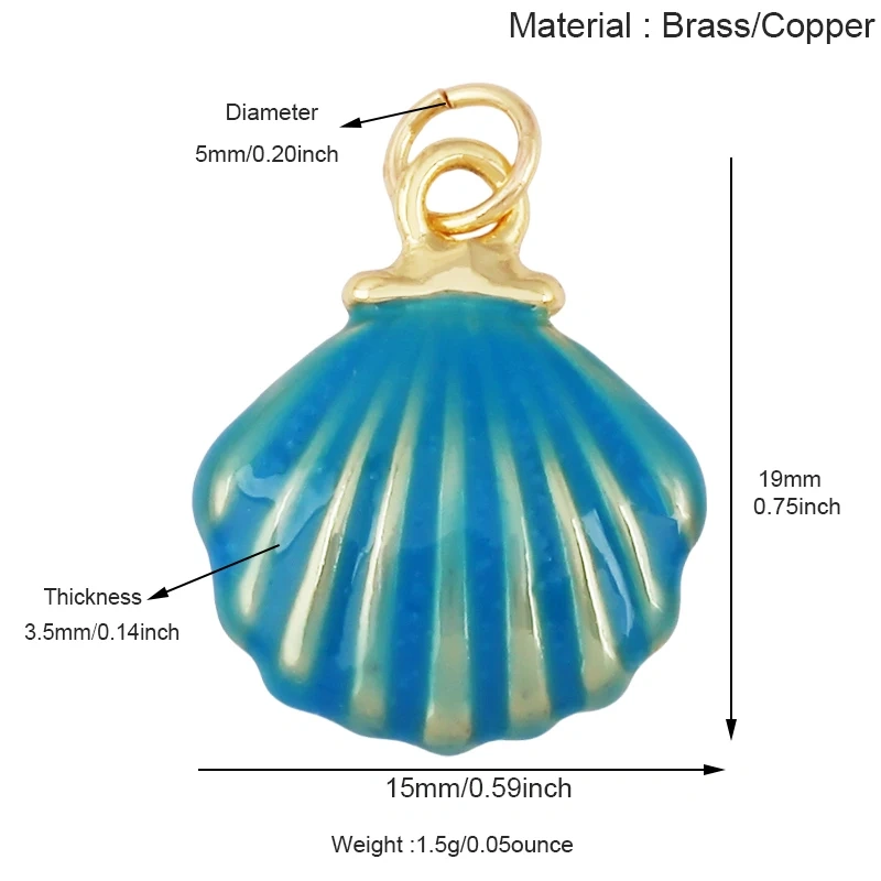 Blue White Tropical Ocean Shell Conch Seahorse Sea Fish Charm Pendant,Gold Plated Zircon Jewelry Findings Supply S93