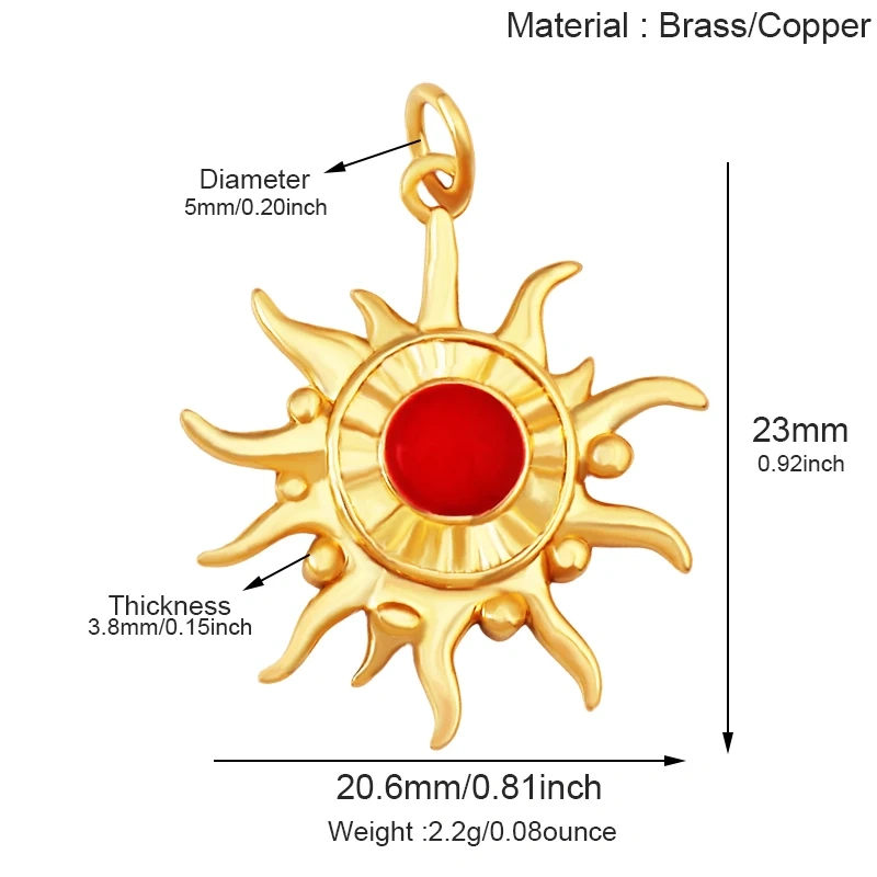 Trendy Red Sun Blue Night Star Moon Universe Celestial Rainbow Charm Pendant,Gold Plated Zircon Jewelry Findings Supply S09