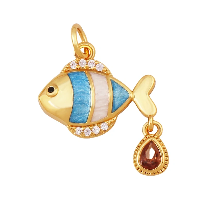 Jelly Fish Whale Seahorse Mermaid Turtle Crab Marine Sea  Shell  Charm Pendant,Gold Plated Zircon Jewelry Finding Supplies S70