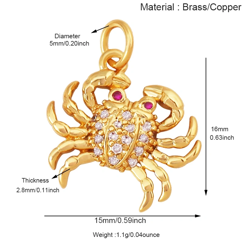 Jelly Fish Whale Seahorse Mermaid Turtle Crab Marine Sea  Shell  Charm Pendant,Gold Plated Zircon Jewelry Finding Supplies S70