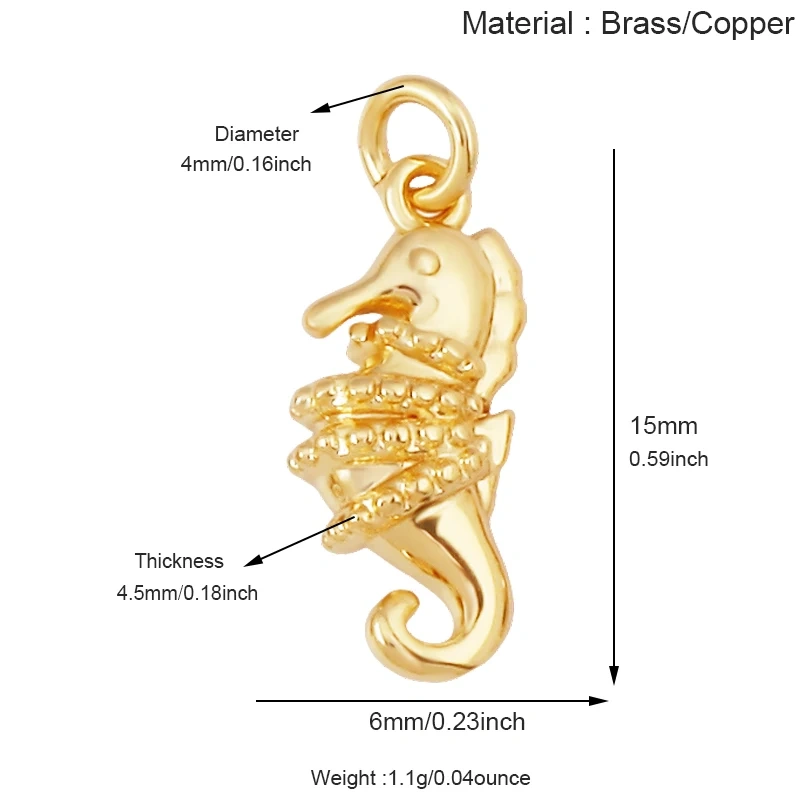 Blue White Tropical Ocean Shell Conch Seahorse Sea Fish Charm Pendant,Gold Plated Zircon Jewelry Findings Supply S93
