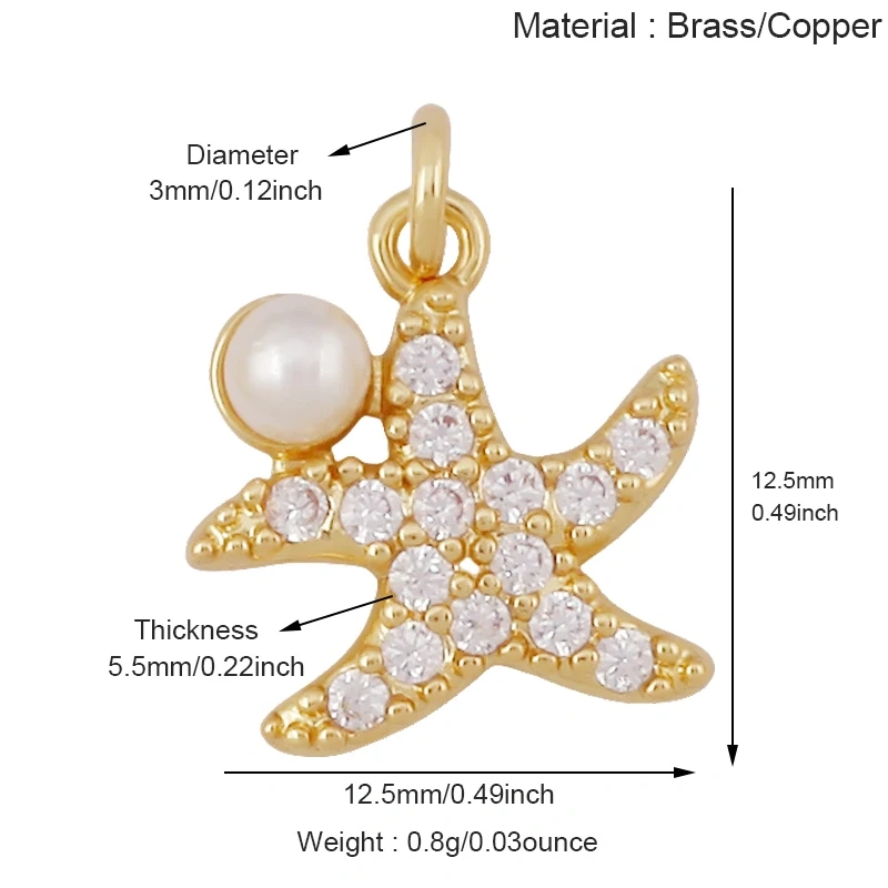 Blue White Tropical Ocean Shell Conch Seahorse Sea Fish Charm Pendant,Gold Plated Zircon Jewelry Findings Supply S93