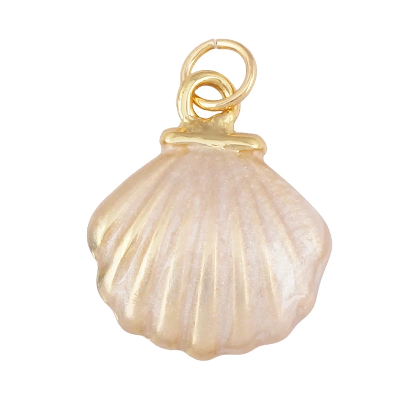 Blue White Tropical Ocean Shell Conch Seahorse Sea Fish Charm Pendant,Gold Plated Zircon Jewelry Findings Supply S93