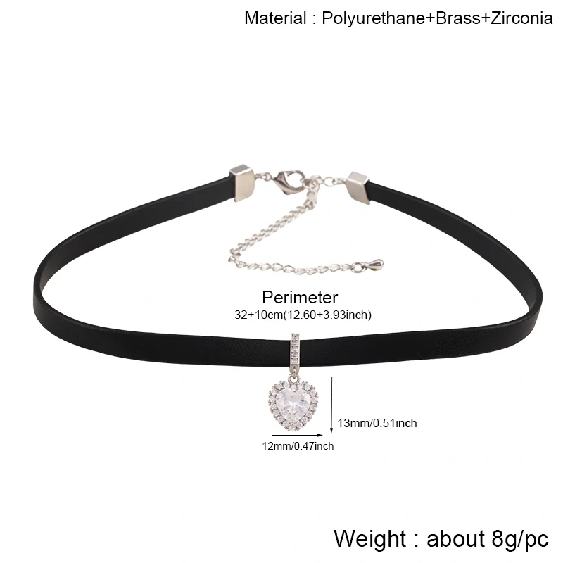 Black Heart Star Oval Choker Short CZ PU Leather Necklace, Plated with real gold,not easy to tarnish,Summer Beach Jewelry S60