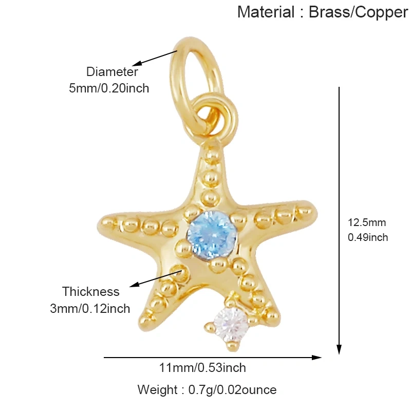 Blue White Tropical Ocean Shell Conch Seahorse Sea Fish Charm Pendant,Gold Plated Zircon Jewelry Findings Supply S93