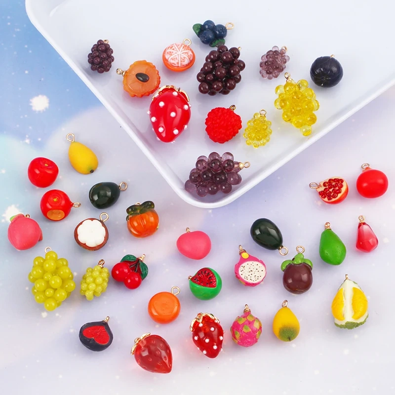Arylic 3D Fruit Strawberry Grape Mango Durian Water Melon Cherry Pomegranate Charm Pendant,Jewelry Necklace Bracelet  Supply S18