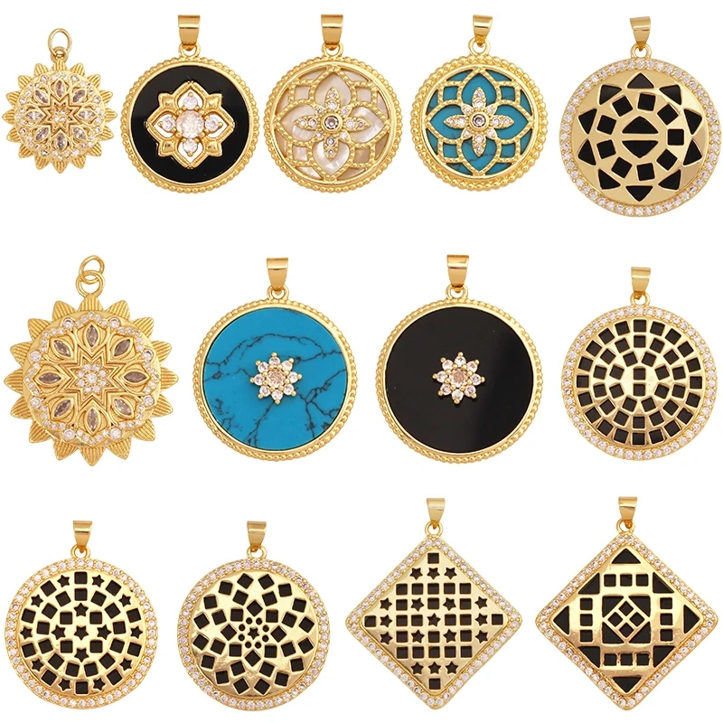 Trendy Shining Mandala Star Shell Geometry Charm Pendant,Real 18K Gold Plated Jewelry Components Accessories Supplies S34