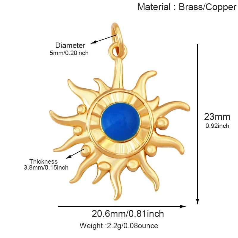 Trendy Red Sun Blue Night Star Moon Universe Celestial Rainbow Charm Pendant,Gold Plated Zircon Jewelry Findings Supply S09