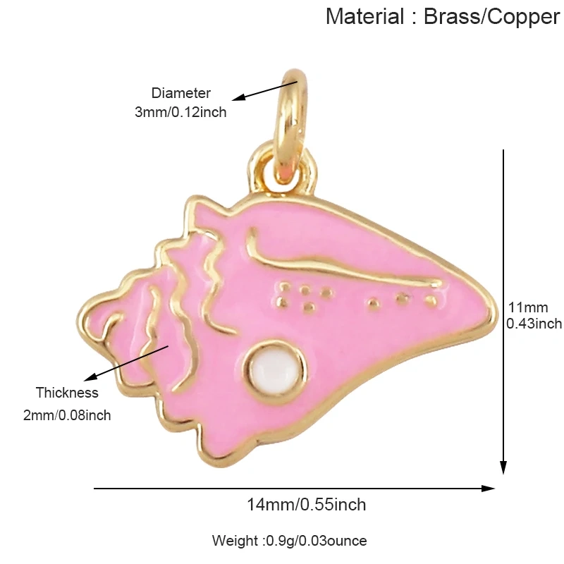Blue White Tropical Ocean Shell Conch Seahorse Sea Fish Charm Pendant,Gold Plated Zircon Jewelry Findings Supply S93