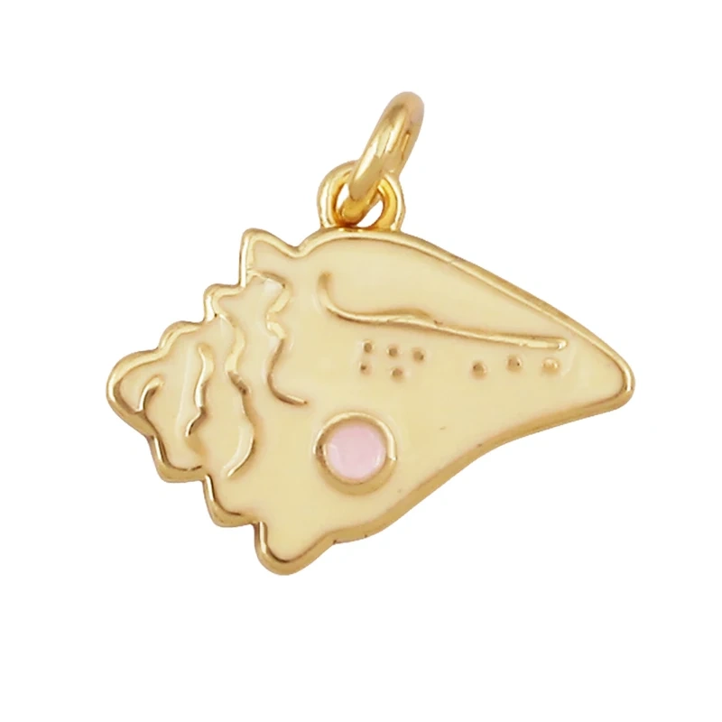 Blue White Tropical Ocean Shell Conch Seahorse Sea Fish Charm Pendant,Gold Plated Zircon Jewelry Findings Supply S93