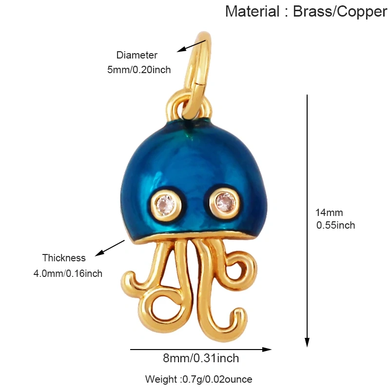 Jelly Fish Whale Seahorse Mermaid Turtle Crab Marine Sea  Shell  Charm Pendant,Gold Plated Zircon Jewelry Finding Supplies S70