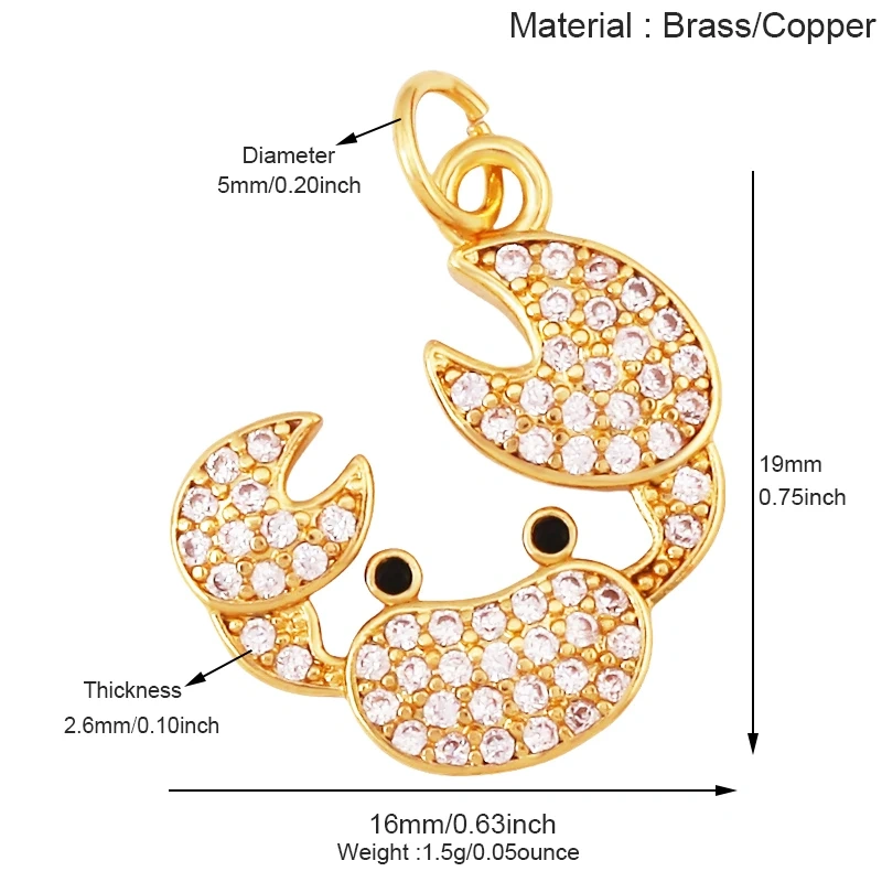 Jelly Fish Whale Seahorse Mermaid Turtle Crab Marine Sea  Shell  Charm Pendant,Gold Plated Zircon Jewelry Finding Supplies S70