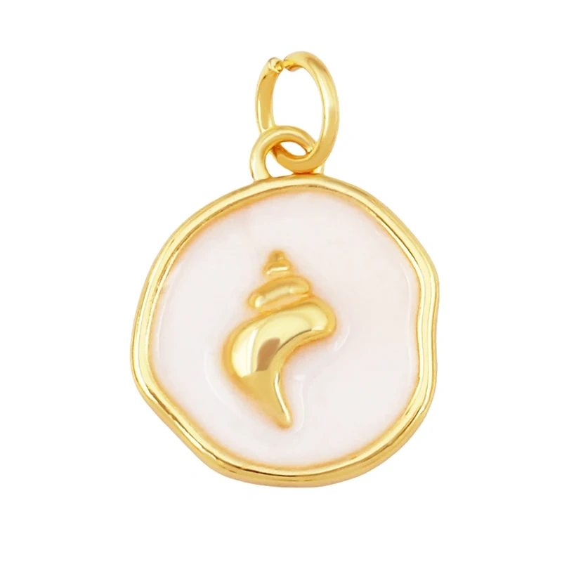 Blue White Tropical Ocean Shell Conch Seahorse Sea Fish Charm Pendant,Gold Plated Zircon Jewelry Findings Supply S93