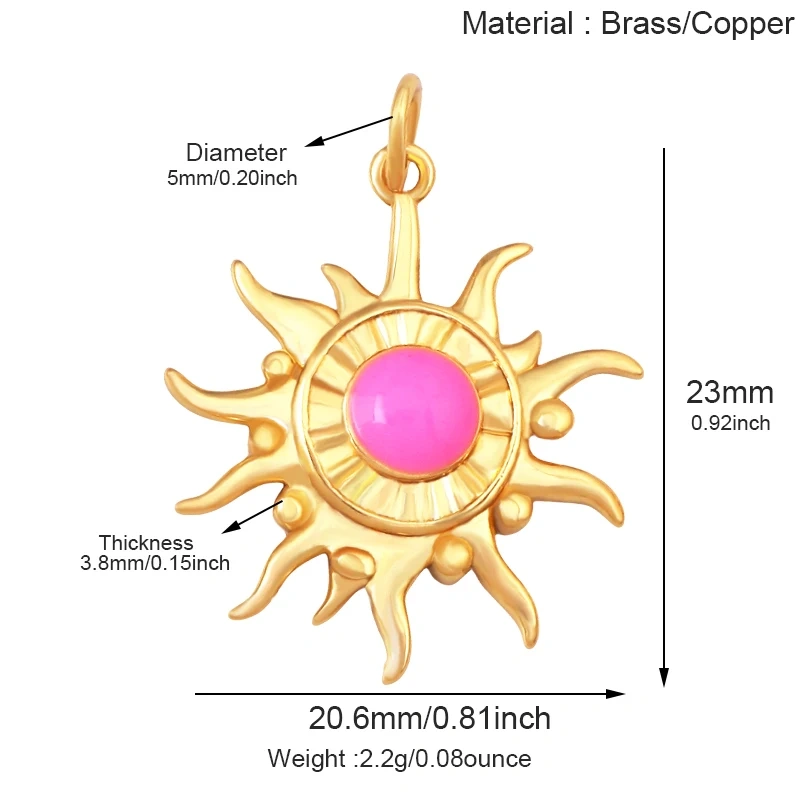 Trendy Red Sun Blue Night Star Moon Universe Celestial Rainbow Charm Pendant,Gold Plated Zircon Jewelry Findings Supply S09