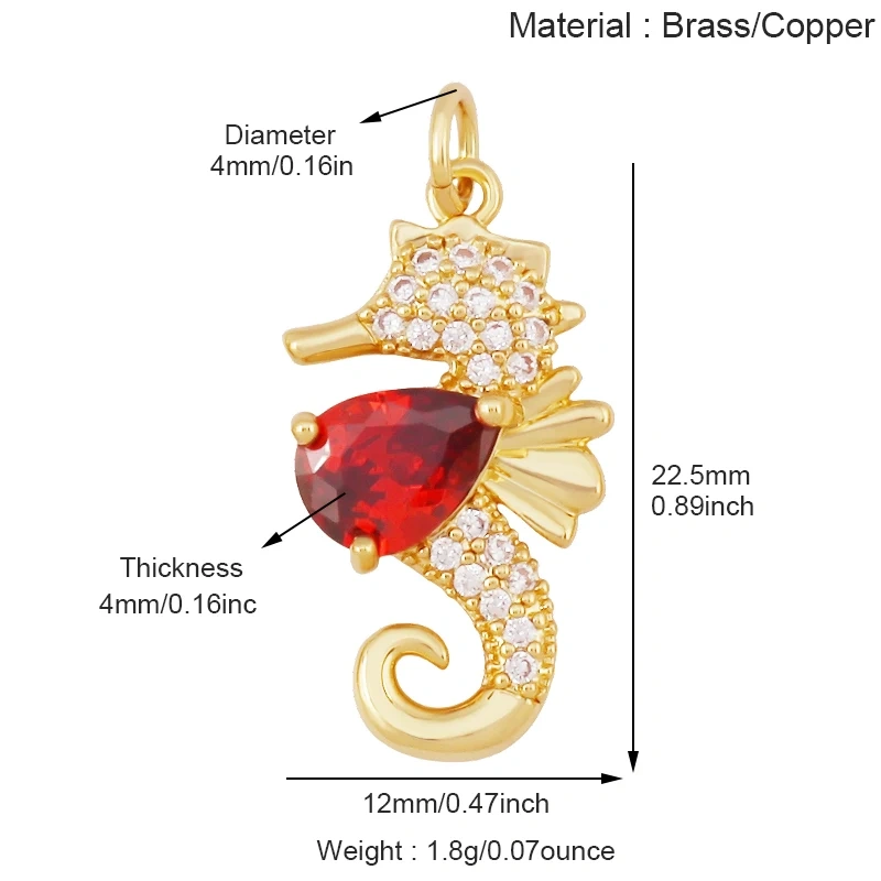 Blue White Tropical Ocean Shell Conch Seahorse Sea Fish Charm Pendant,Gold Plated Zircon Jewelry Findings Supply S93