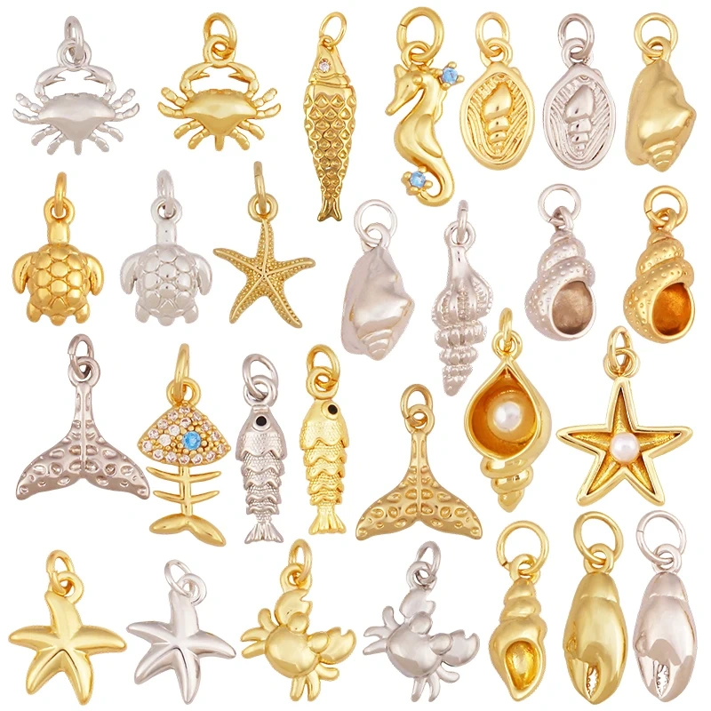 Brass Charm Mini Pendant Starfish Seahorse Shell Turtle Crab, DIYJewelry Making Supplies Accessories S49