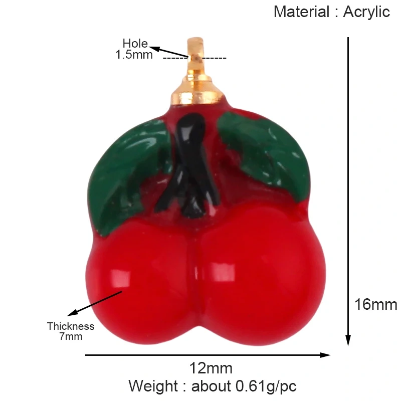 Arylic 3D Fruit Strawberry Grape Mango Durian Water Melon Cherry Pomegranate Charm Pendant,Jewelry Necklace Bracelet  Supply S18