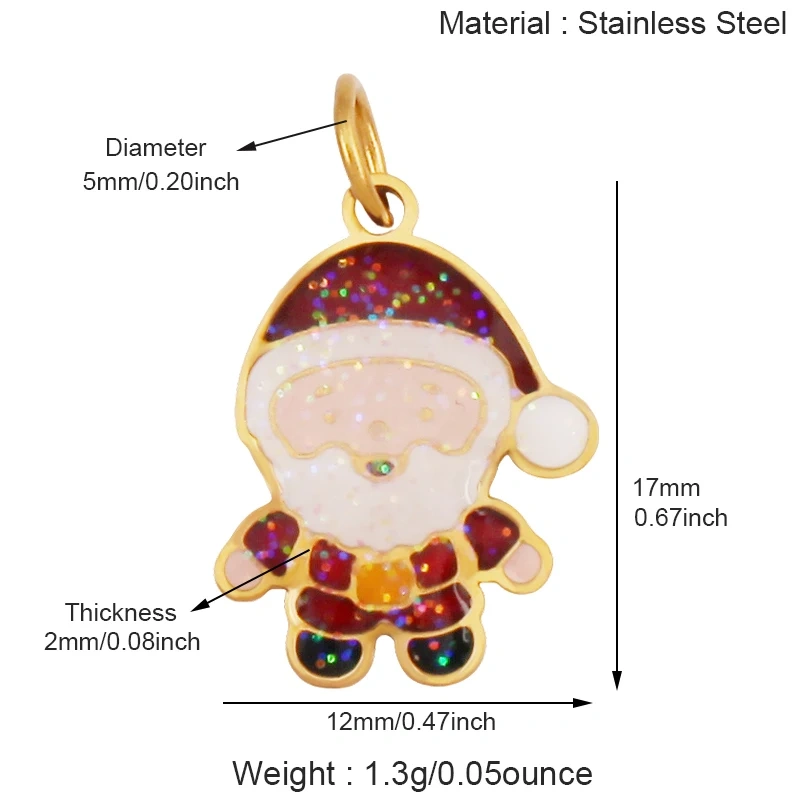 316 Stainless Steel  Christmas Tree Santa Snowman Pumpkin Stainless Steel Glitter Pendant Charm K42