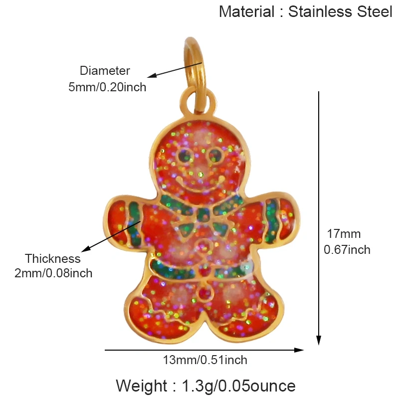 316 Stainless Steel  Christmas Tree Santa Snowman Pumpkin Stainless Steel Glitter Pendant Charm K42