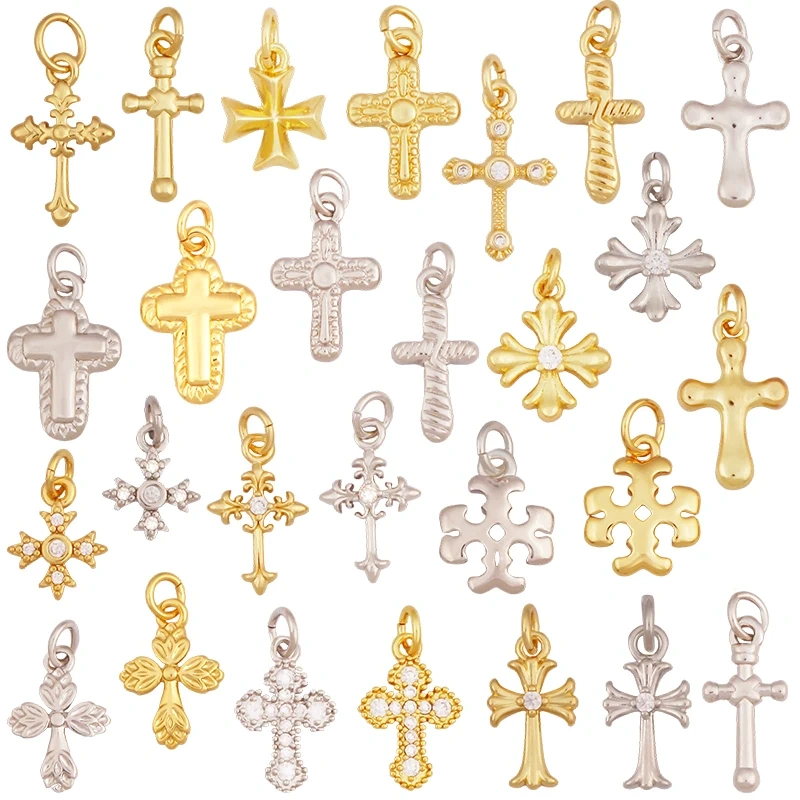 Super Mini Brass Cross Pendant K42 Mini Charm 18K Gold Plated Jewelry Accessory K42
