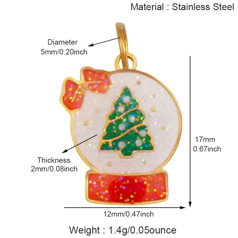 316 Stainless Steel  Christmas Tree Santa Snowman Pumpkin Stainless Steel Glitter Pendant Charm K42