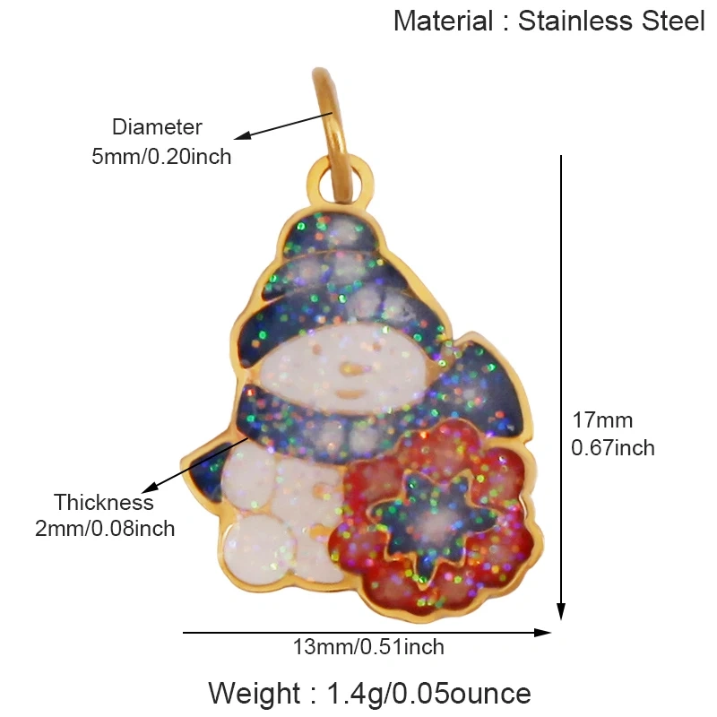 316 Stainless Steel  Christmas Tree Santa Snowman Pumpkin Stainless Steel Glitter Pendant Charm K42