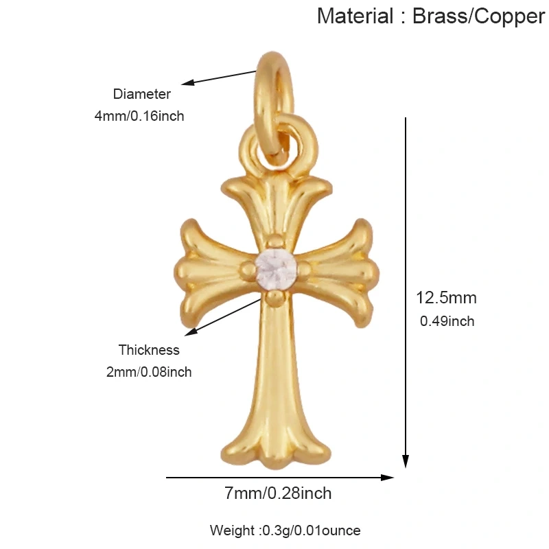 Super Mini Brass Cross Pendant K42 Mini Charm 18K Gold Plated Jewelry Accessory K42