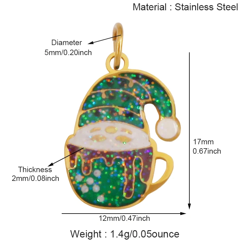 316 Stainless Steel  Christmas Tree Santa Snowman Pumpkin Stainless Steel Glitter Pendant Charm K42
