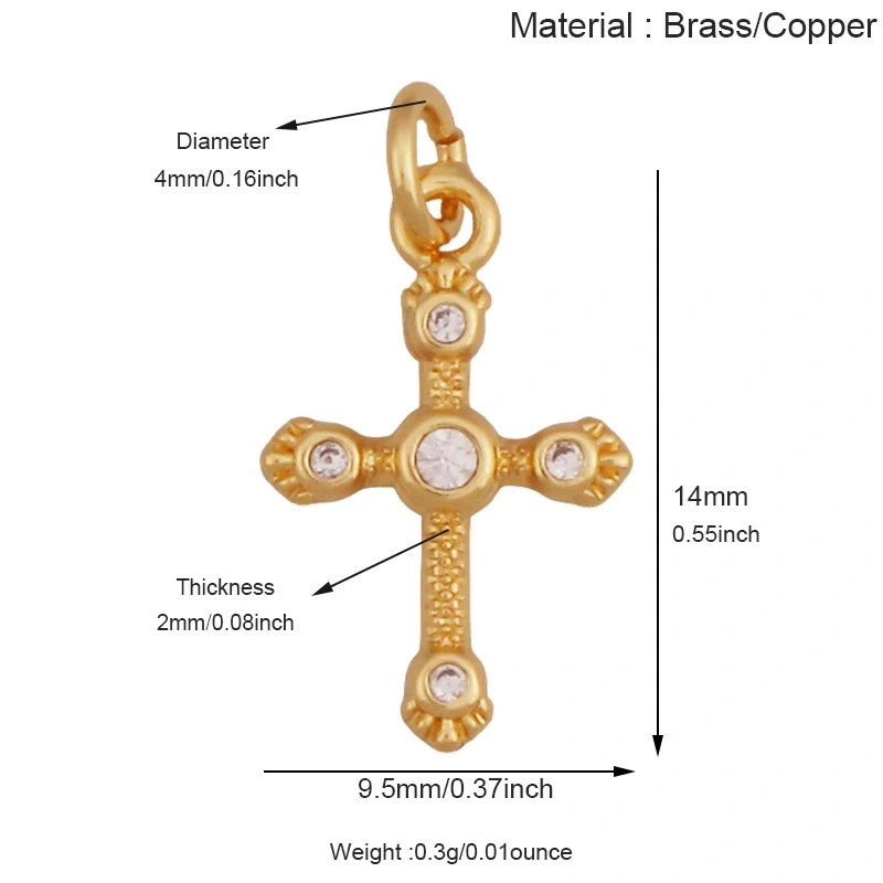 Super Mini Brass Cross Pendant K42 Mini Charm 18K Gold Plated Jewelry Accessory K42