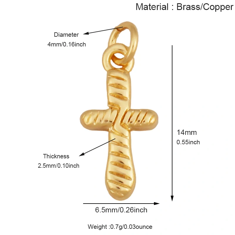 Super Mini Brass Cross Pendant K42 Mini Charm 18K Gold Plated Jewelry Accessory K42