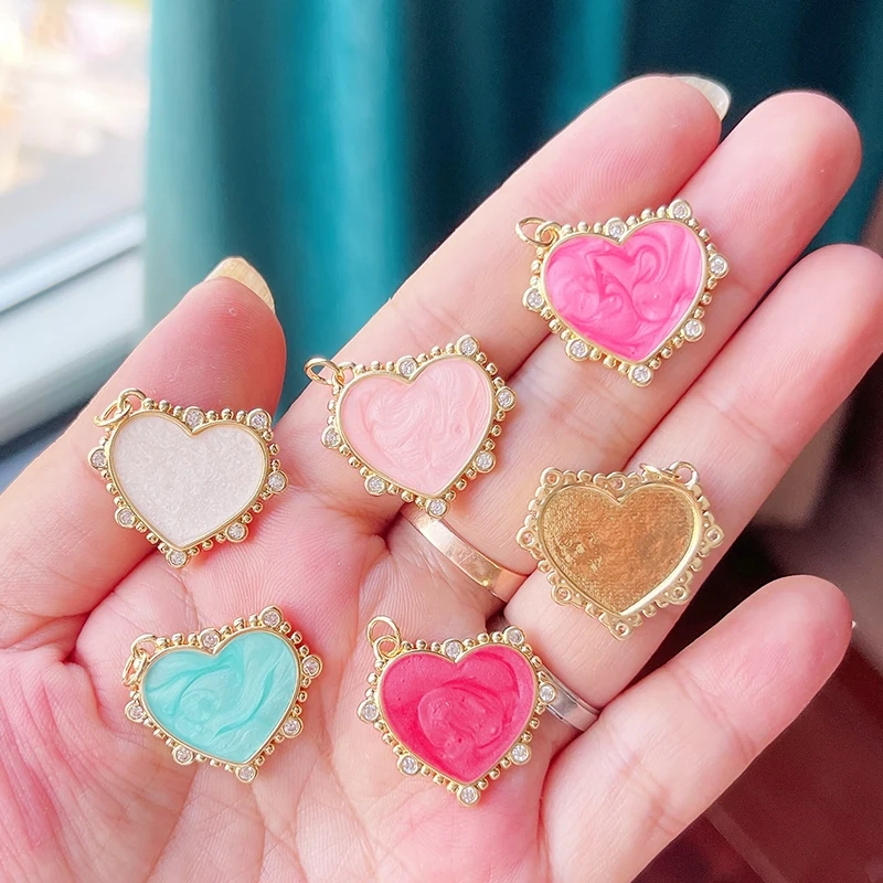 Colourful Enamel Black Rose Shell CZ Paved Heart Charm Pendant,Jewelry Necklace Bracelet  Making Components Findings Supply S17