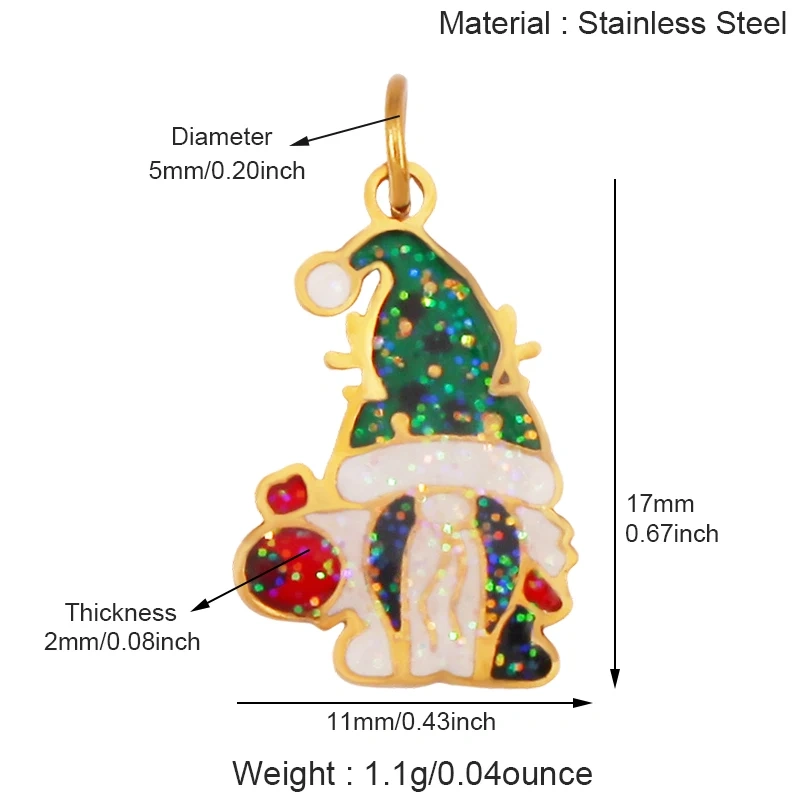 316 Stainless Steel  Christmas Tree Santa Snowman Pumpkin Stainless Steel Glitter Pendant Charm K42