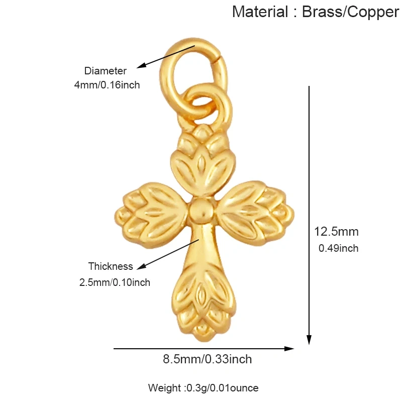 Super Mini Brass Cross Pendant K42 Mini Charm 18K Gold Plated Jewelry Accessory K42