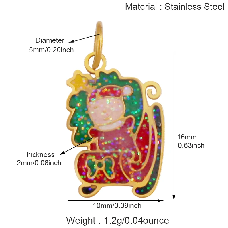 316 Stainless Steel  Christmas Tree Santa Snowman Pumpkin Stainless Steel Glitter Pendant Charm K42