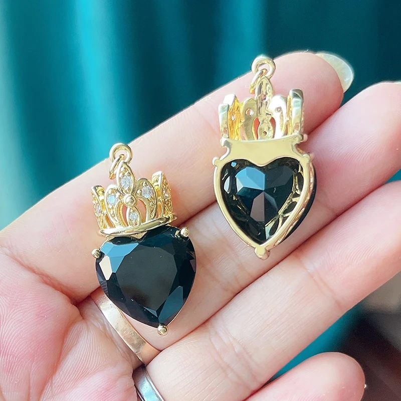 Colourful Enamel Black Rose Shell CZ Paved Heart Charm Pendant,Jewelry Necklace Bracelet  Making Components Findings Supply S17